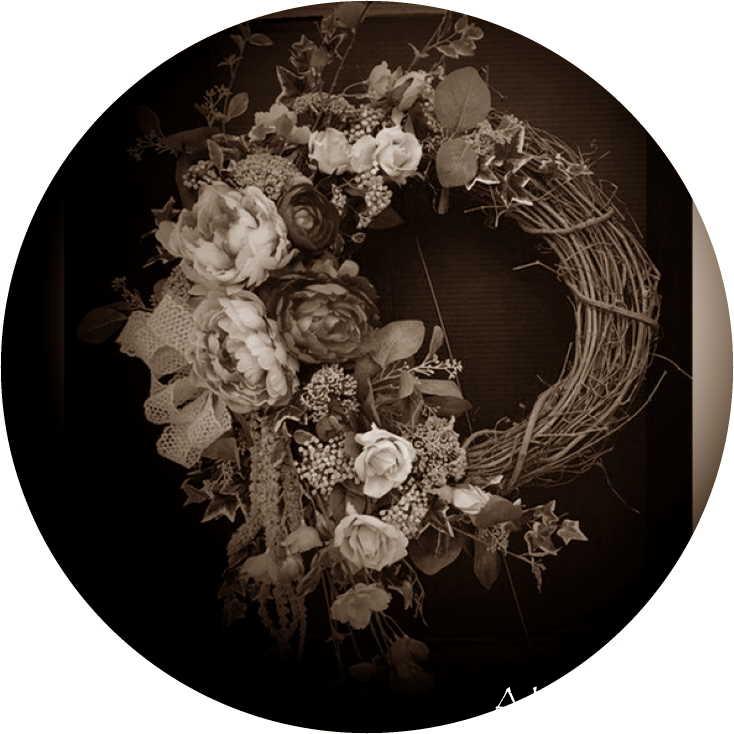 Couronne de bois et fleurs