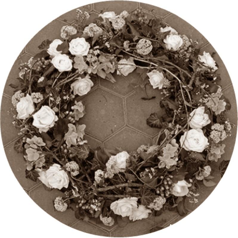 Couronne  a plat champêtre bois et roses