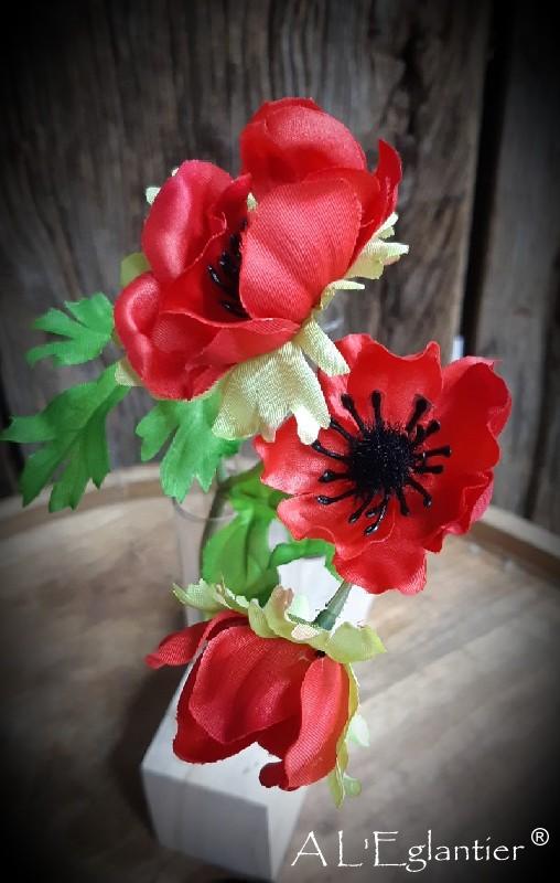 BOUQUET ANEMONE x 9 fl. 31 cm. Rouge.