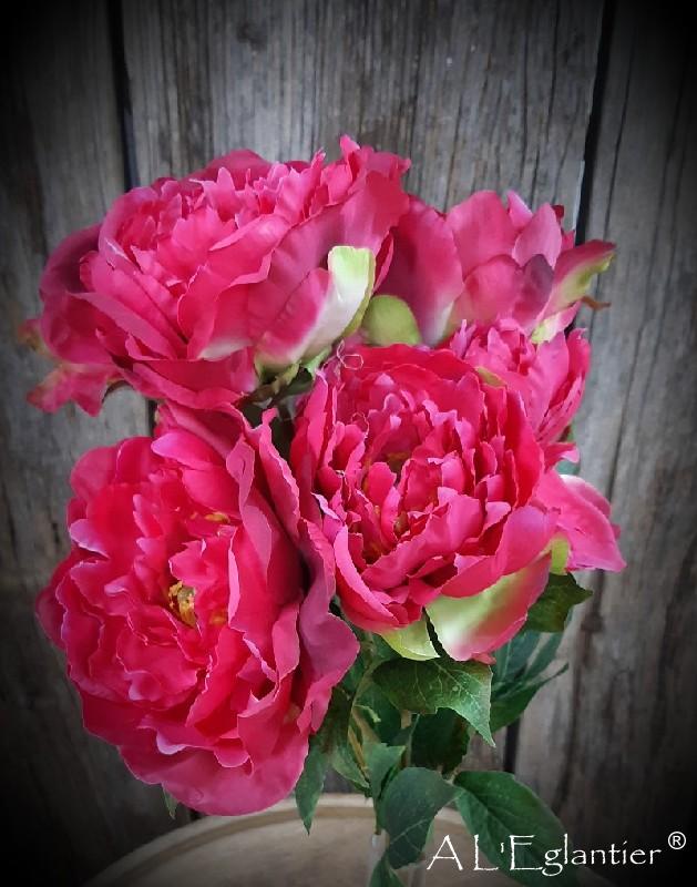 Bouquet pivoines par 5 50 cm Cerise